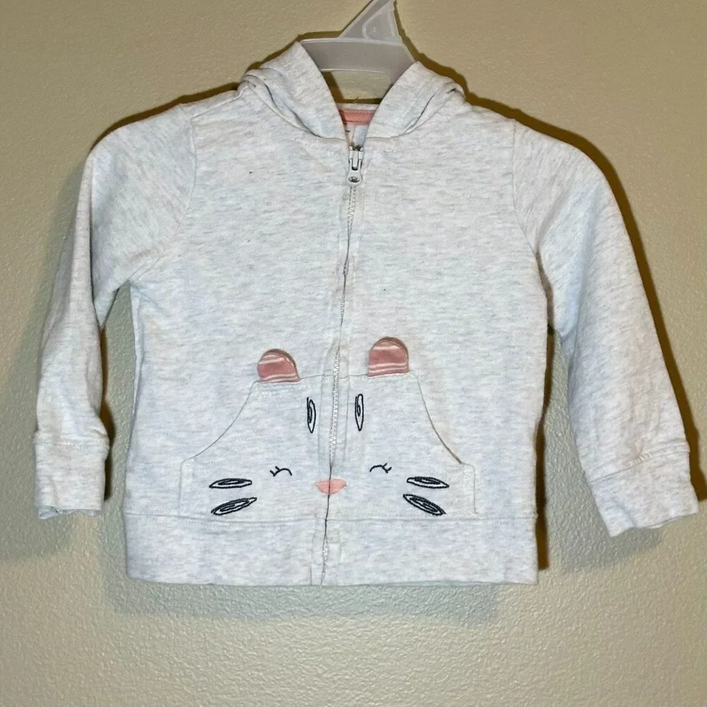 Baby Girl Full-Zip Gray Hoodie Sweatshirt Animal Carters Just One You Sz 12M